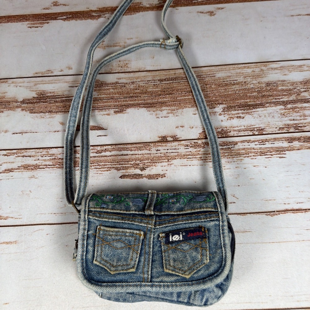 Vintage LEI Denim Jean Crossbody Bag Mini Flap Purse Y2K Pocket Pouch Blue